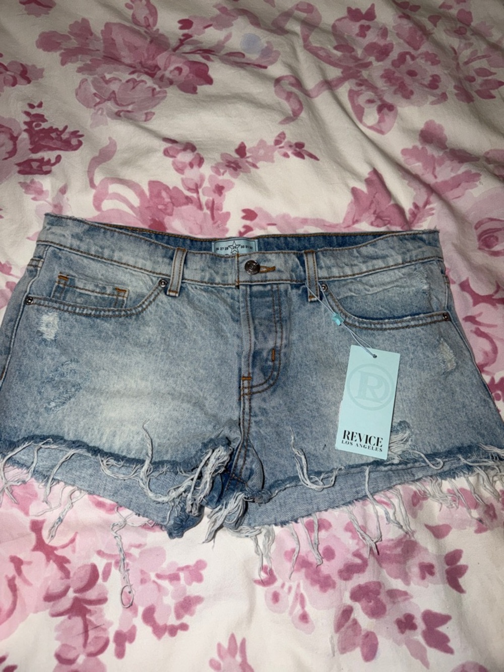 REVICE ✨Brand New✨ Light Wash Distressed Low Rise Denim Cutoff Shorts